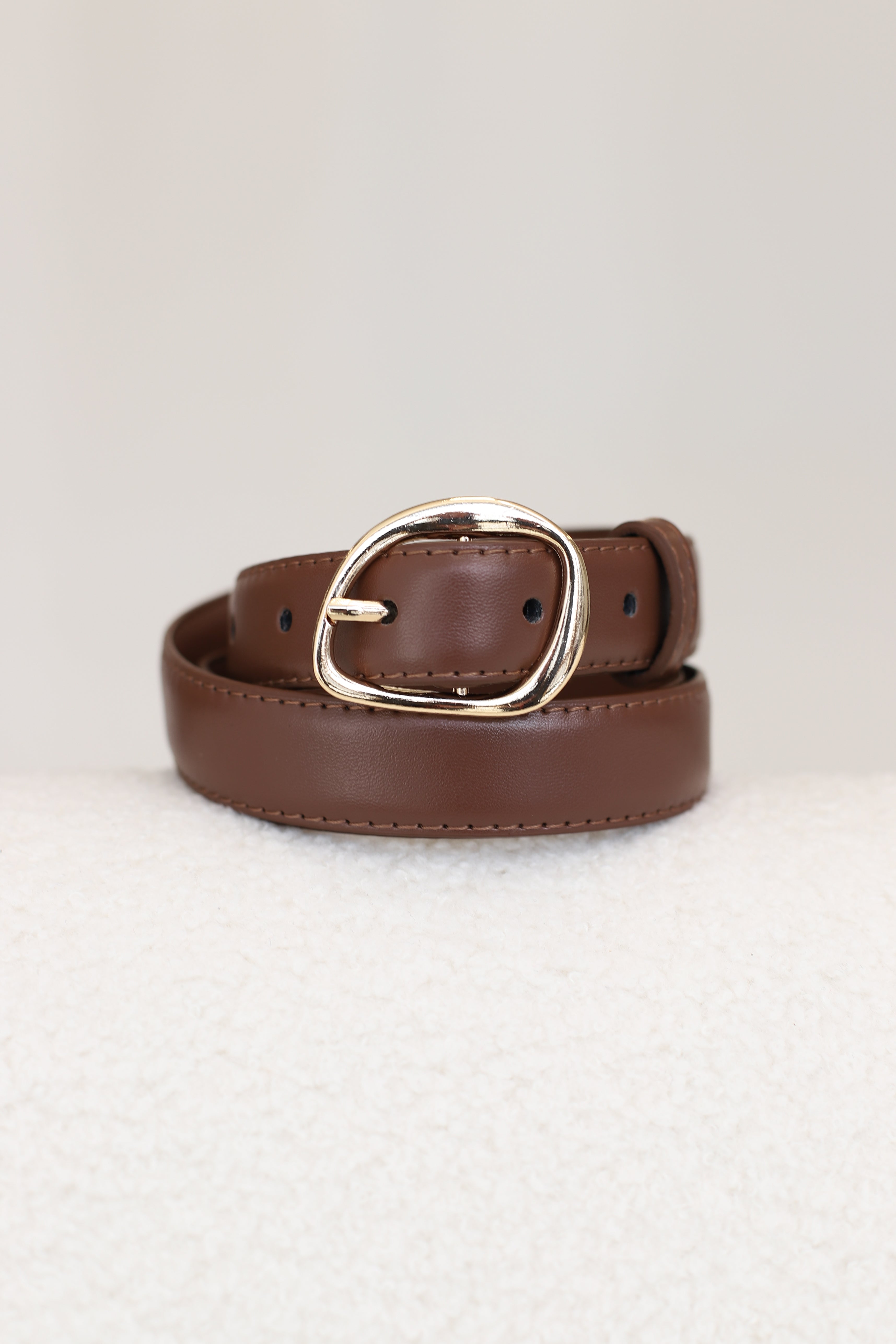 Quinn PU Leather Abstract Gold Buckle Thin Belt Set - Black/Brown