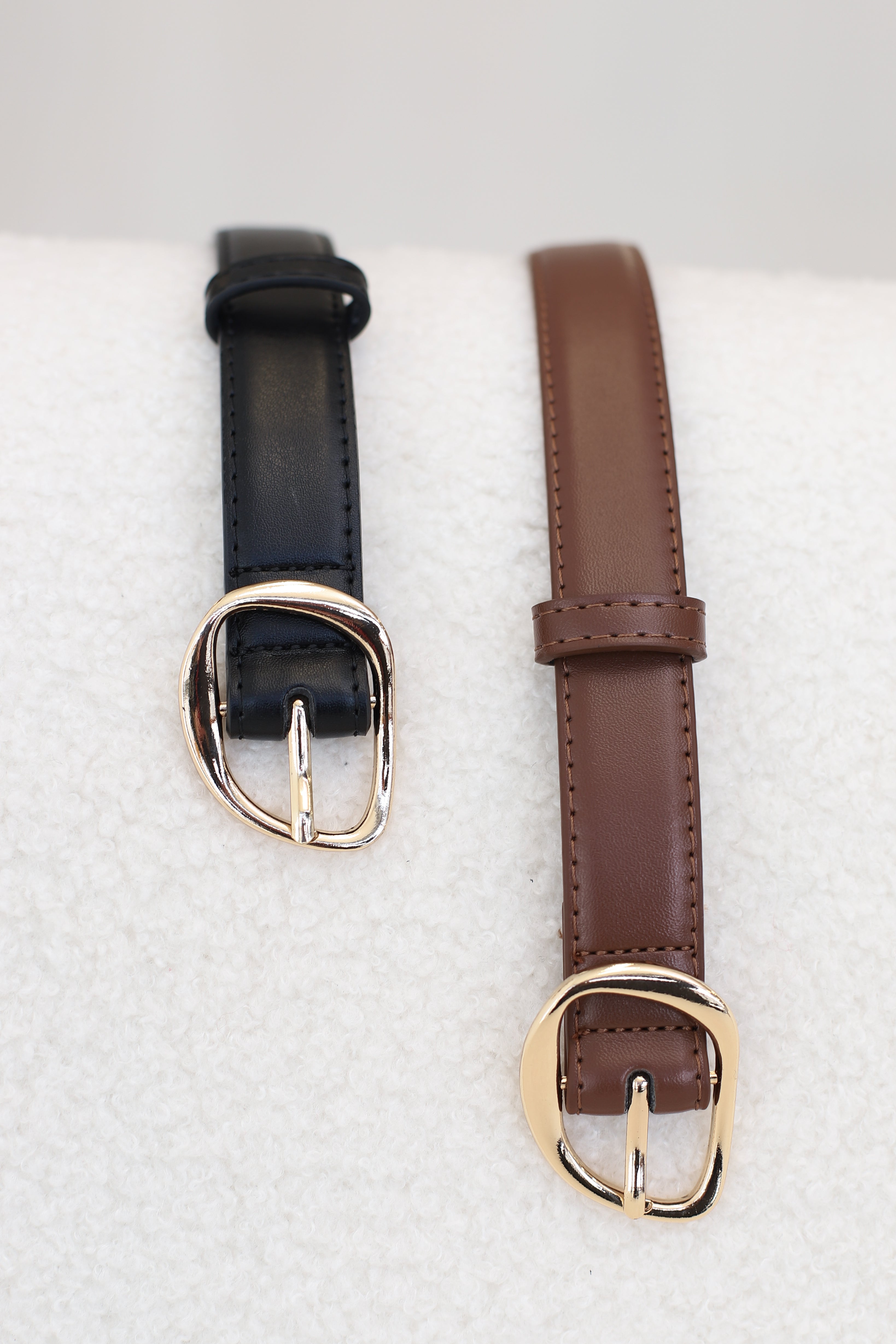 Quinn PU Leather Abstract Gold Buckle Thin Belt Set - Black/Brown