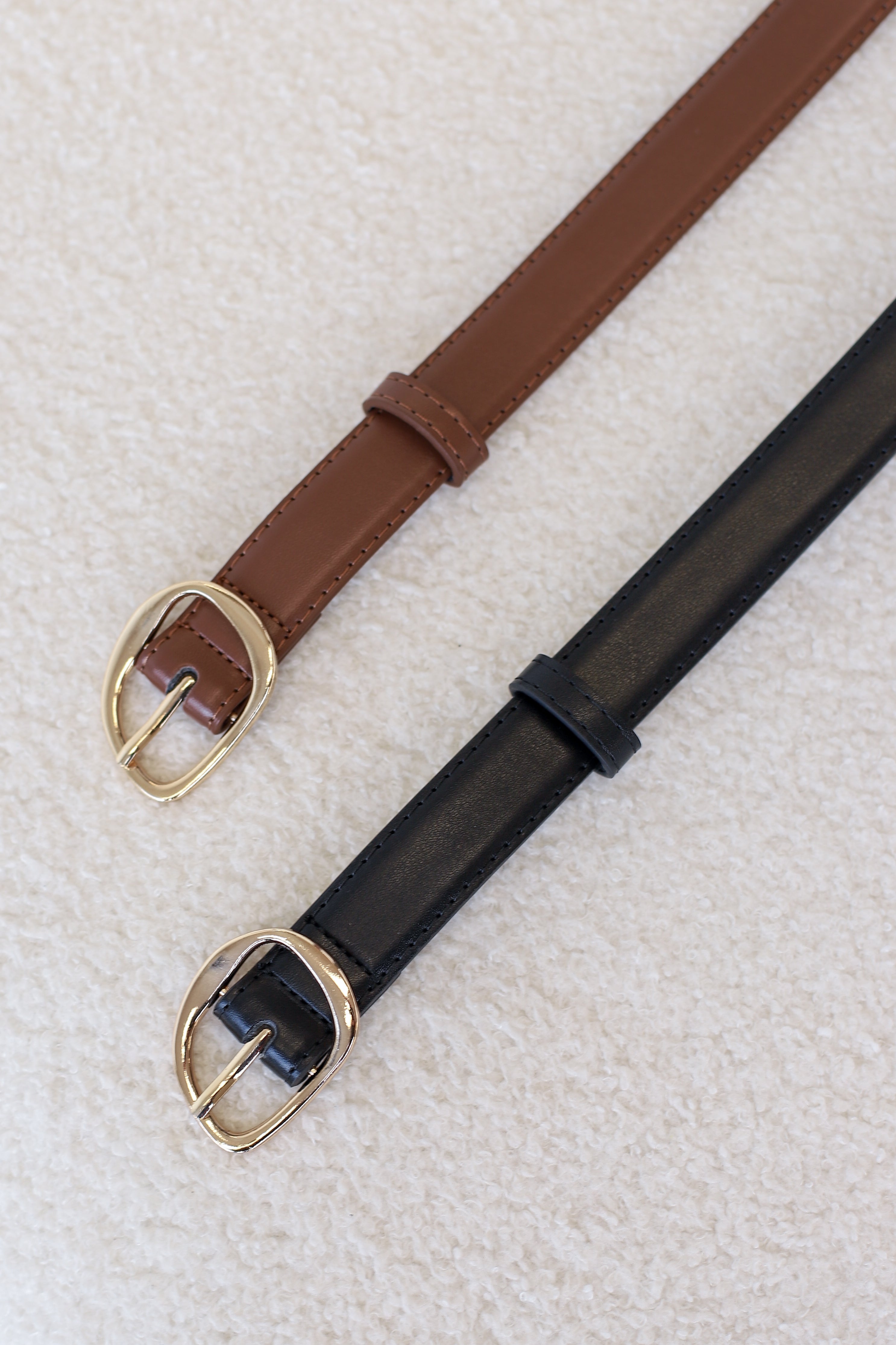 Quinn PU Leather Abstract Gold Buckle Thin Belt Set - Black/Brown