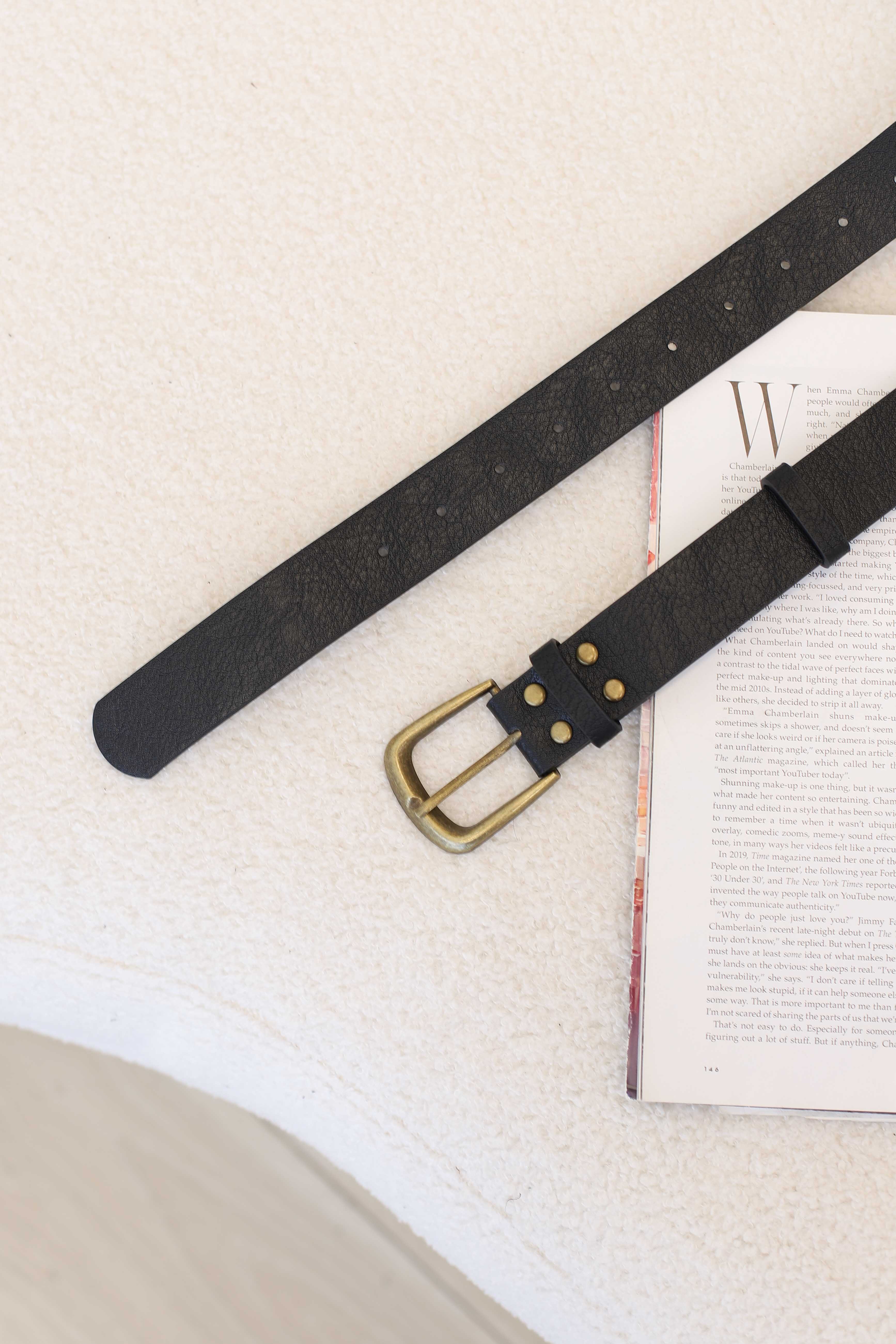 Creed PU Leather Gold Buckle Belt - Black