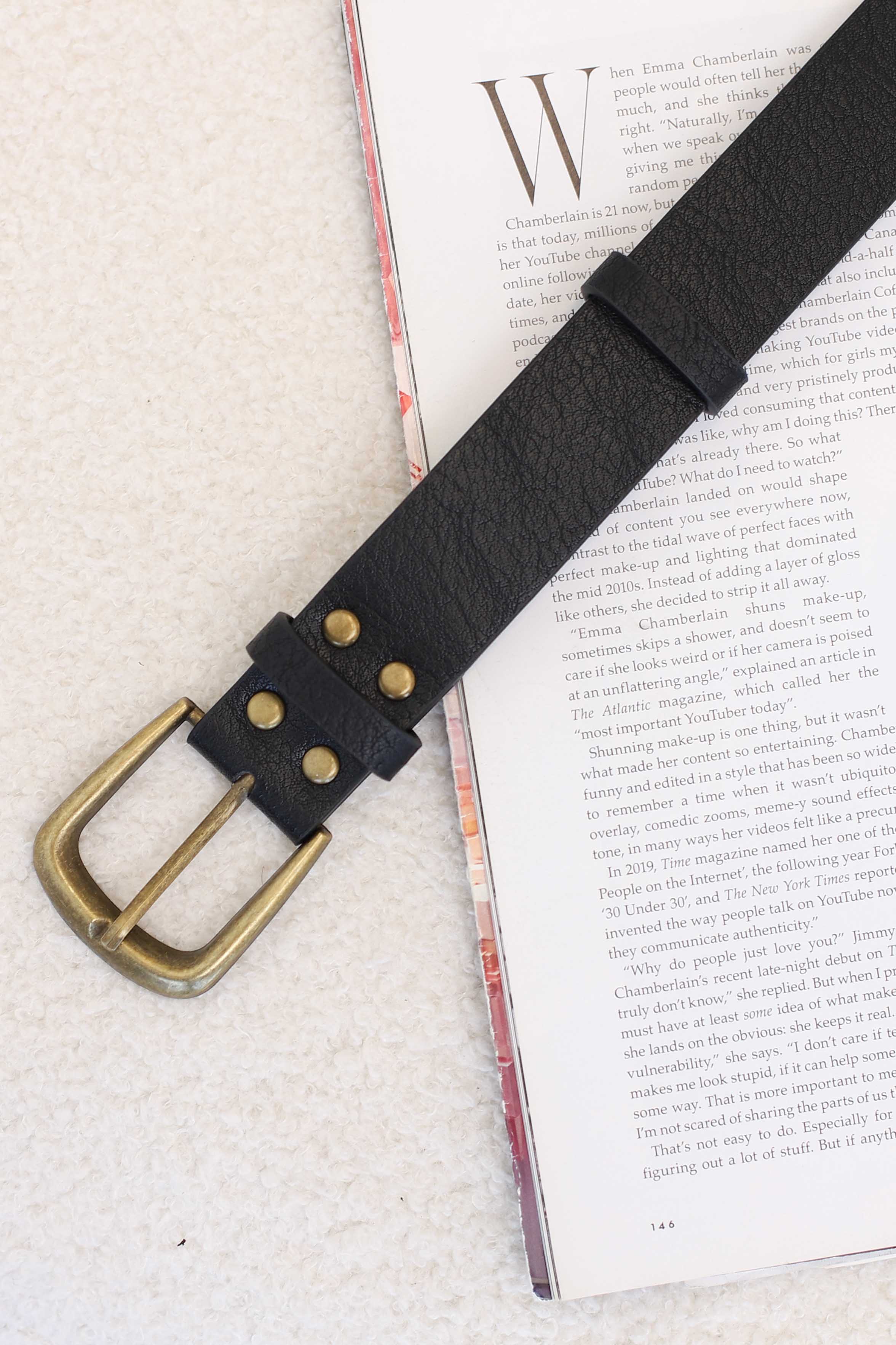 Creed PU Leather Gold Buckle Belt - Black