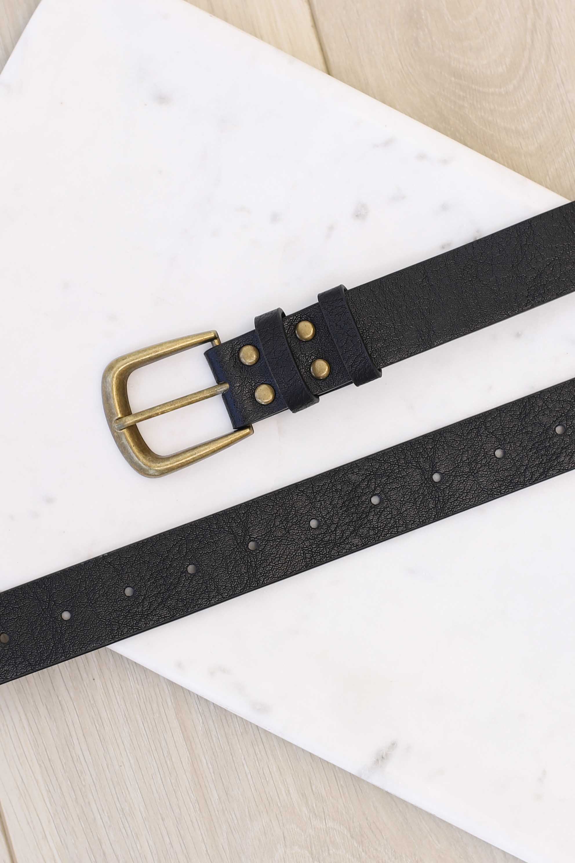 Creed PU Leather Gold Buckle Belt - Black