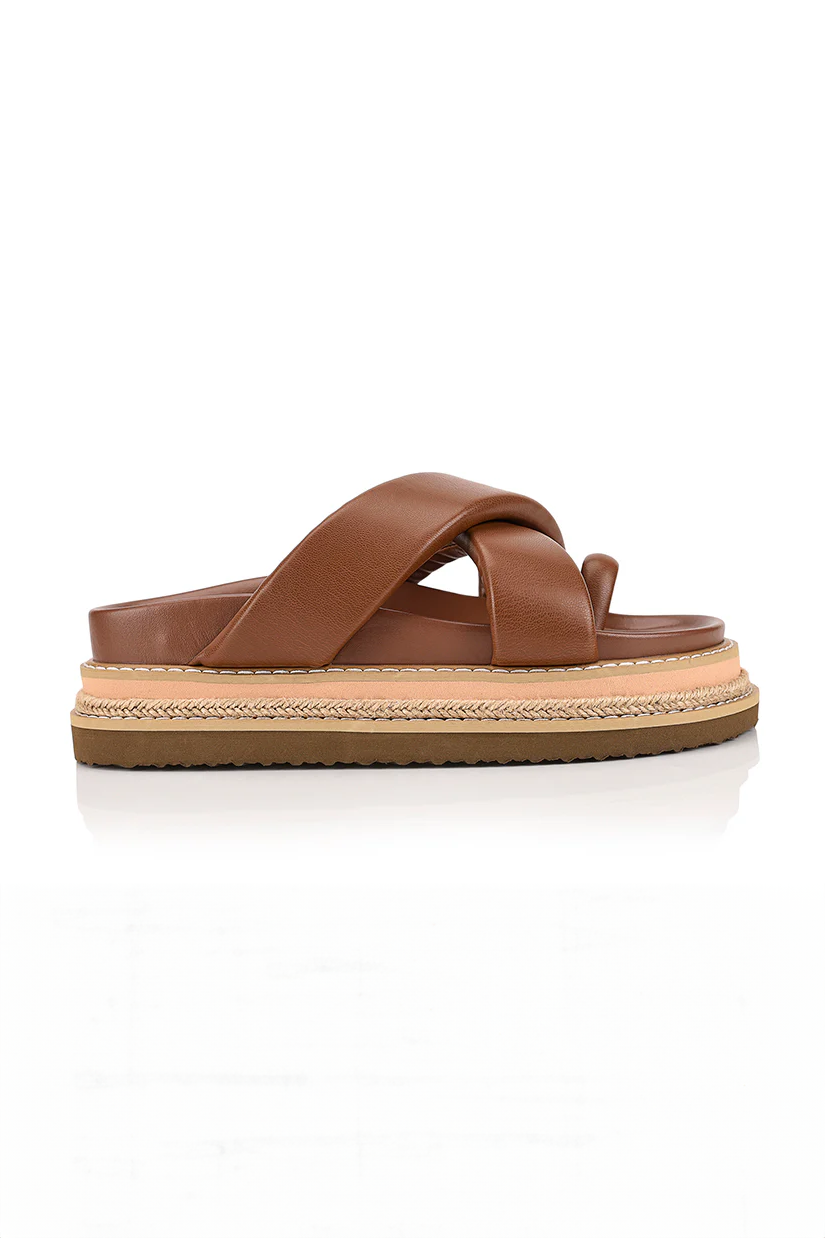 Thelma Flatform Slides - Cognac Brown