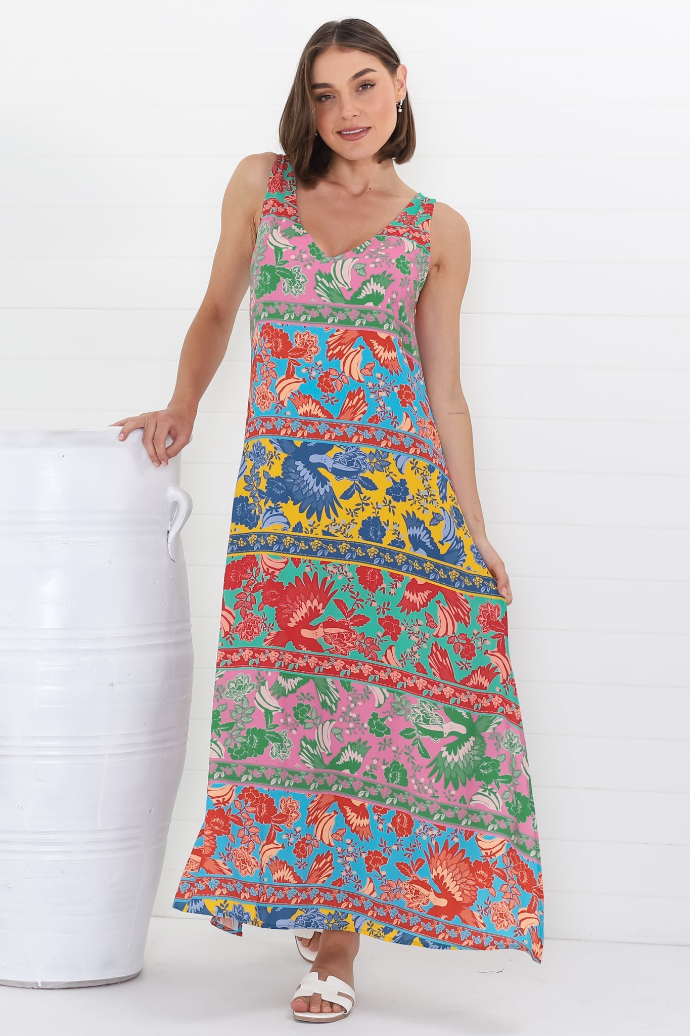 Billie Maxi Dress - V Neck Pull Over Sun Dress with Side Splits in Codelle Print