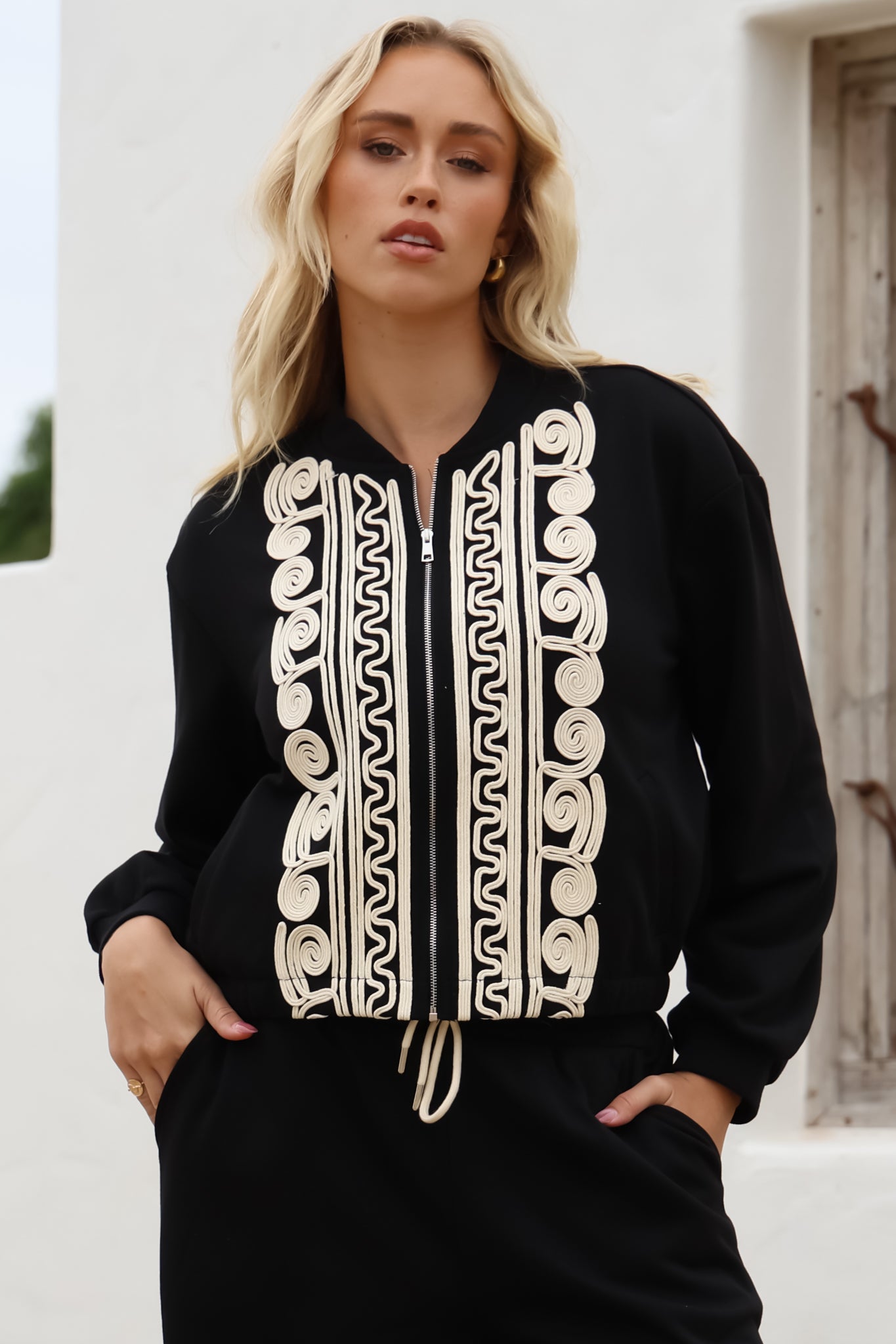 Bohdi Jacket - Contrast Decaled Crop Jacket in Black
