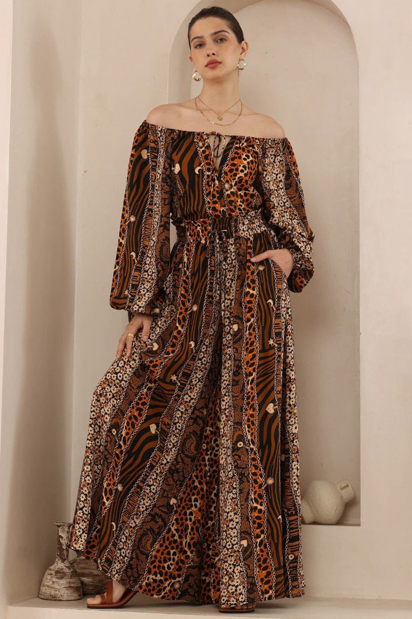 Charli Pants - Paper Bag High Waisted Wide Leg Pants in Riley Print