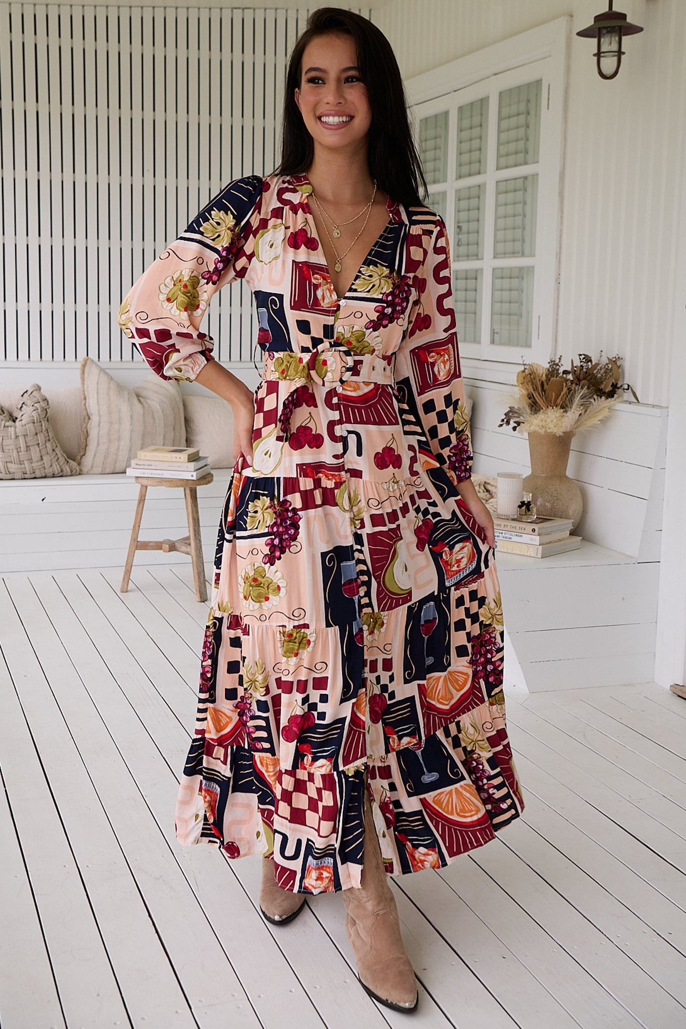 JAASE - Bonnie Maxi Dress: V-Neck Button Down Dress in Barossa Print