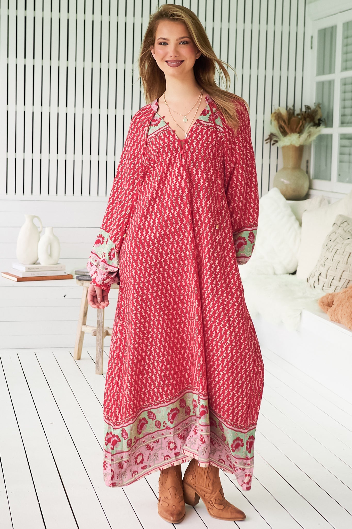JAASE - Bree Maxi Dress: Long Sleeve Shift Dress in Zelie Print