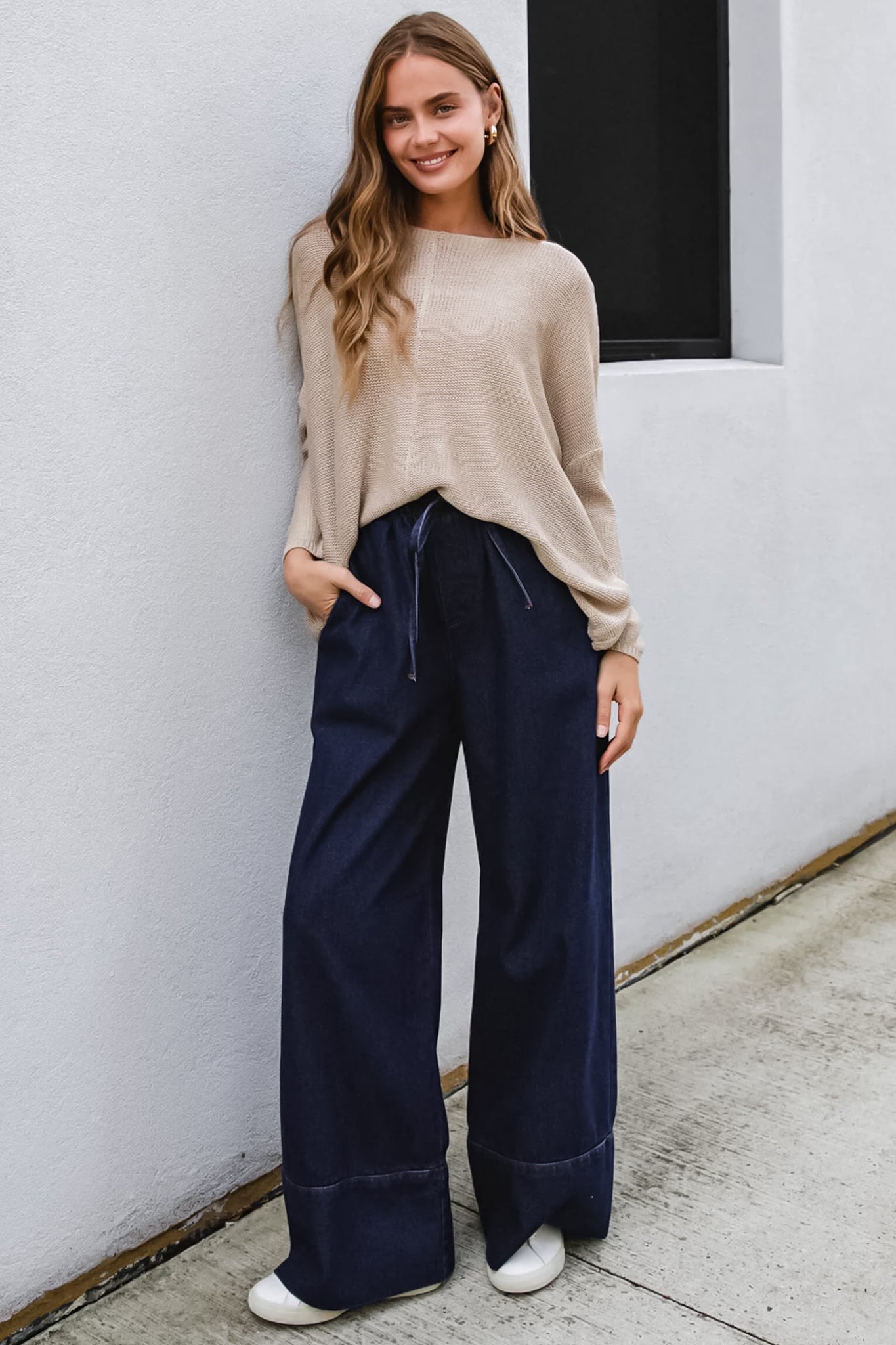 Stella Jeans - Elasticated Waist Wide Leg Jeans in Dark Denim